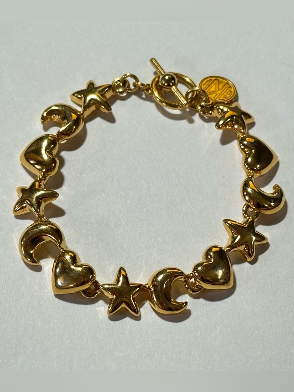 Anne Klein Gold Tone Celestial Hearts Moon Stars Bracelet Whimsigoth Y2K McBling